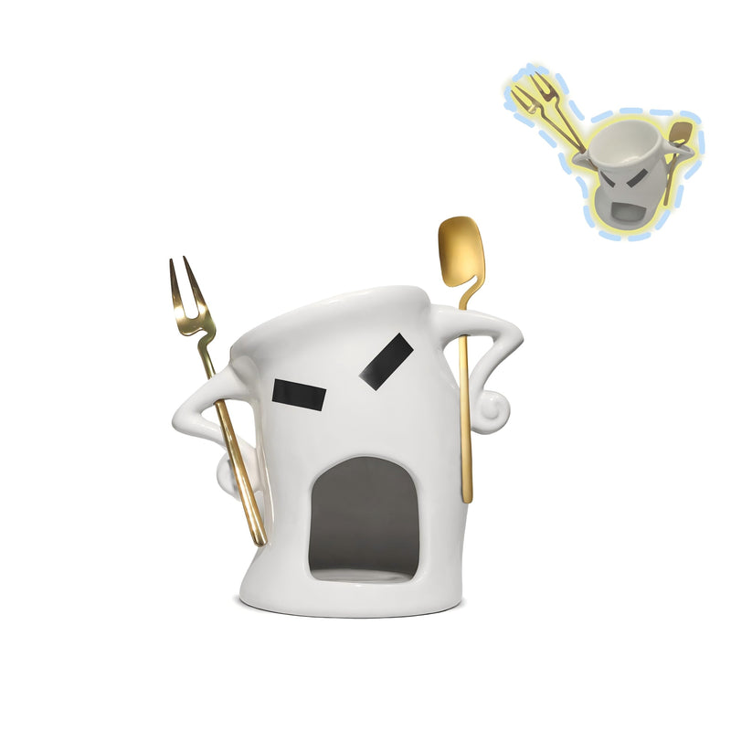 Cute Chocolate Fondue Mug with Attitude,Ceramic Personal Chocolate Butter Melting Cup for Cheese with 2Pcs Forks Mini Simmer Pot