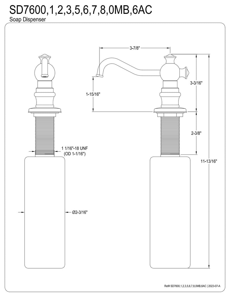 Kingston Brass SD7603 Curved Nozzle Metal Soap Dispenser, Antique Brass 11-13/16 inch Length