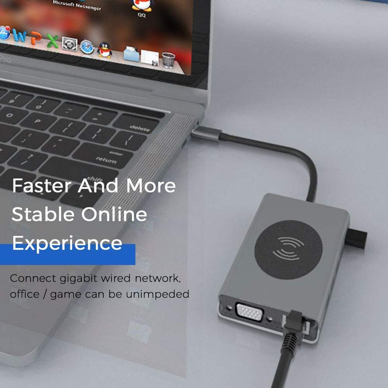 USB C Hub Laptop Docking Station + Wireless Charger 14-in-1, Card Reader, HDMI