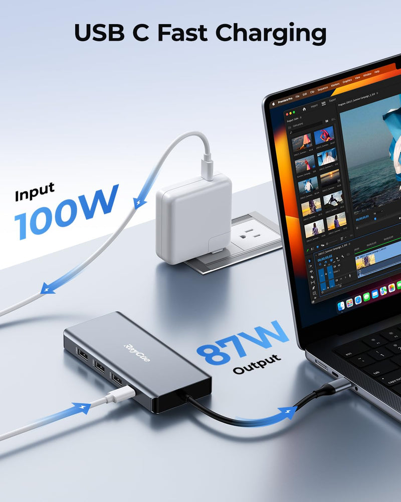 USB C Docking Station Dual Monitor Adapter, 8 in 1 Laptop Docking Station 3 Monitors Quadruple Display USB C Hub Dongle to 4K HDMI+DP+VGA Silver