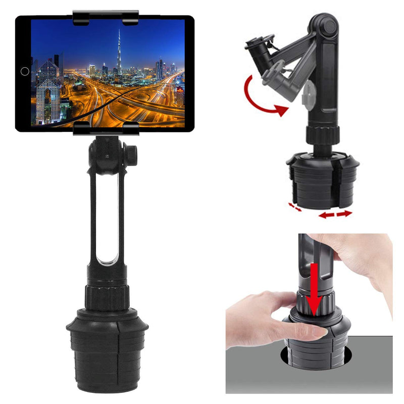 LycoGear Lycan Car Truck Extended Drink Cup Holder Smartphone Tablet Mount for iPad Pro Air Mini iPhone X XR XS 11 MAX 8 Galaxy Tab S10 Surface Pro & most 6"/7" screen GPS