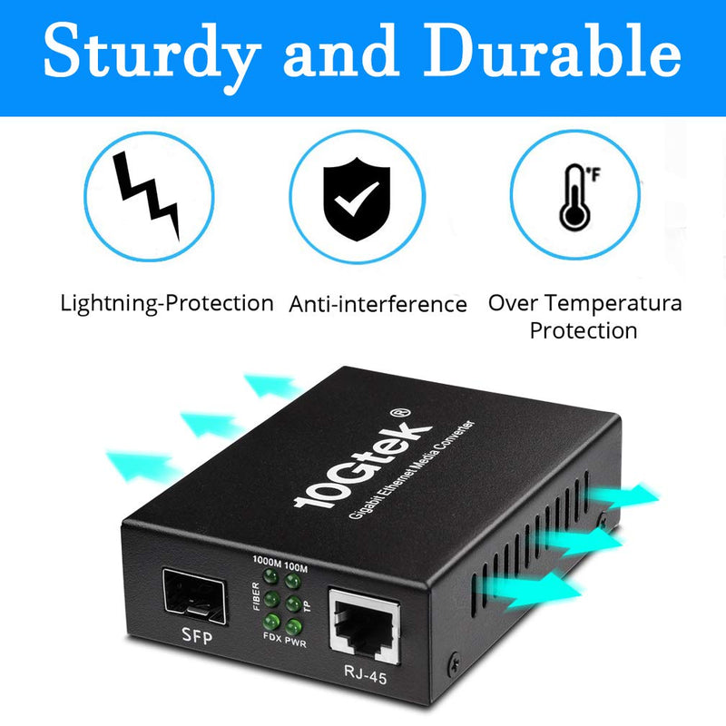 30m OM3 LC to LC Fiber Cable with 1 Pair of Fiber to Ethernet Media Converter, Gigabit Multimode SFP LC Converter, 1000Base-SX to 10/100/1000M RJ45, MMF, 850nm, up to 500m