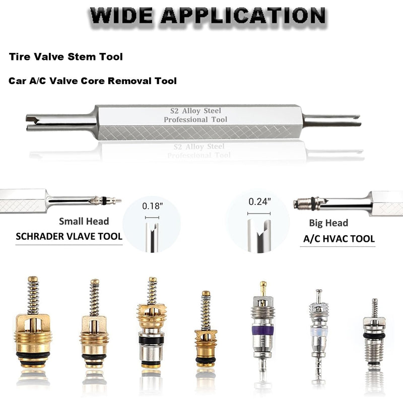 Lucstar R134A R12 A/C HVAC Air Conditioner Schrader Valve Core Removal Tool,Tire Valve Stem Tool for Car Bicycle Tyre RV Truck, Automotive Tools Wrench, 2 Schrader/Presta Valve Caps, 4 Valve Cores