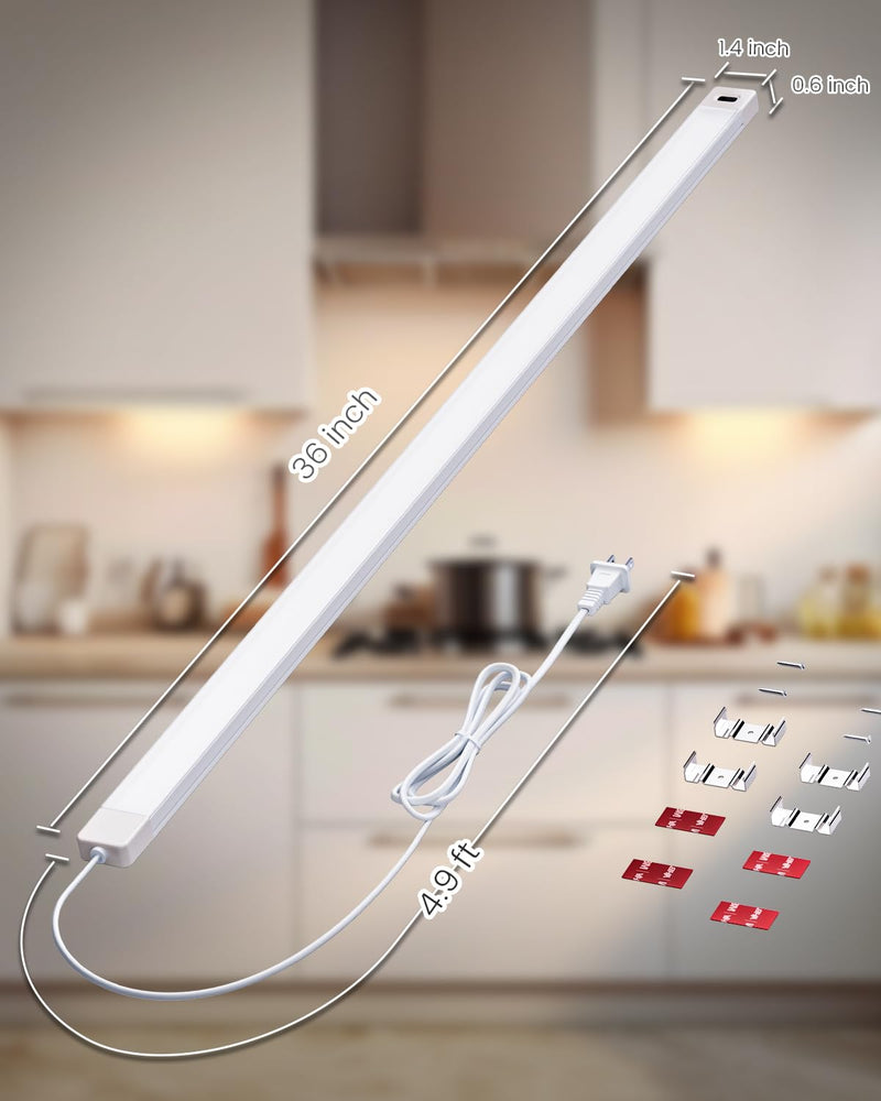 MYPLUS 36 Inch Under Cabinet Lights with Hand Wave, Under Counter Lighting 4000K Natural White,Dimmable,Plug and Play,LED Lights for Kitchen Cabinet, Cupboard, Closet, Desk 4000K-Natural White 36inch-1Pack