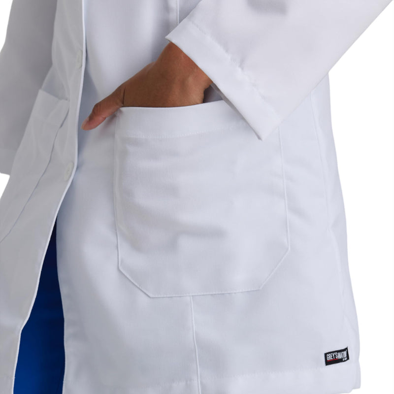 BARCO Grey's Anatomy Scrubs Lily Professional Full-Length 3-Button Long Sleeve 34" Medical Lab Coat for Women Medium White