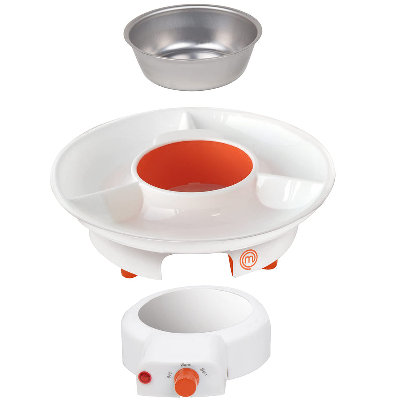 MasterChef Chocolate Fondue Maker- Electric Dessert Pot Set with 4 Forks & Removable Party Serving Tray- Melt or Warm Settings for Caramel Treats, Cheese- Charcuterie Appetizers, Date Night Gift