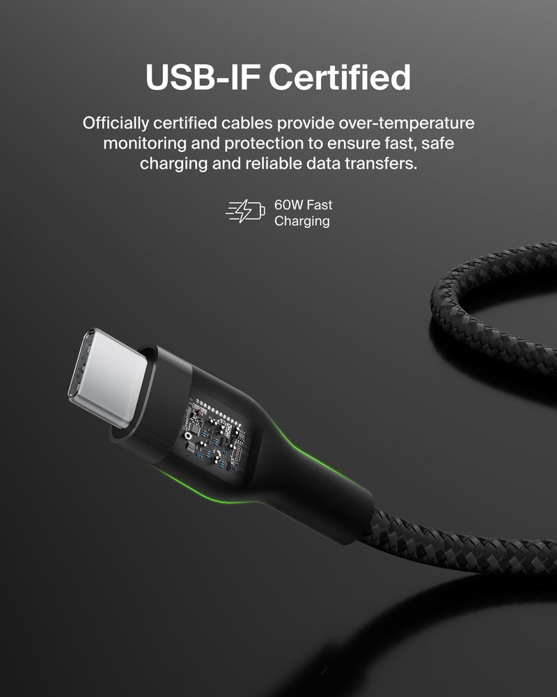 Belkin BoostCharge Pro Flex Braided USB-C to USB-C Charger Cable (6.6ft/2M), USB-IF Certified Fast Charging Cable for iPhone 16 Series, MacBook, Galaxy S25, Nintendo Switch 2 & More - Black (2-Pack) 6.6 ft - 2 pack
