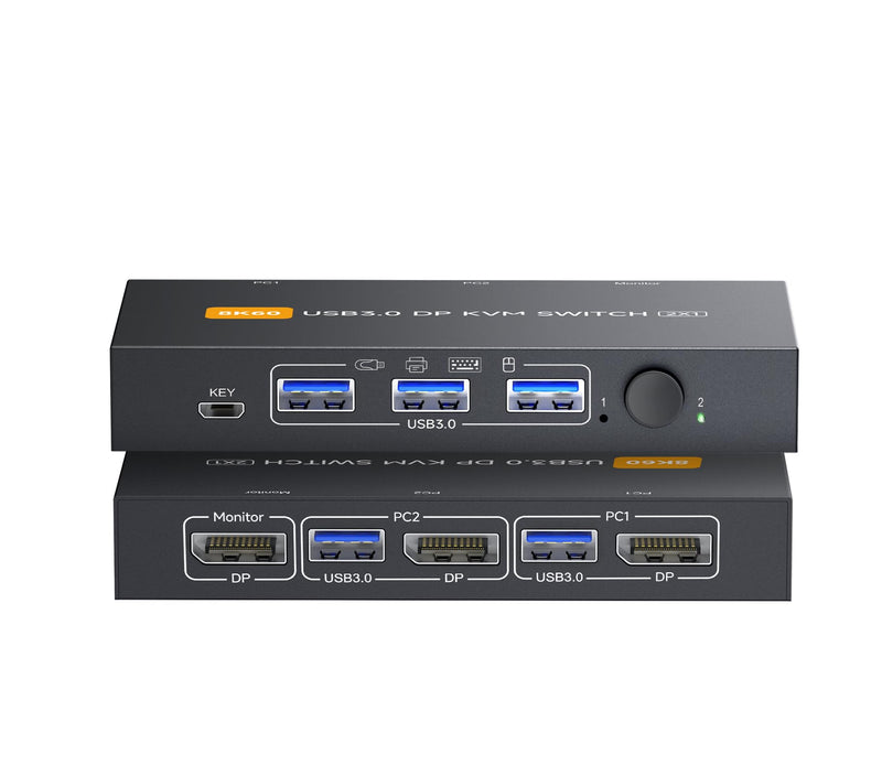 Displayport KVM Switch 1 Monitors 2 Computers 4K@144Hz USB3.0 KVM Switch for 2 Computers Share 1 Monitors and 4 USB Devices Support Extended/Copy Mode with Desktop Controller DP KVM SWITCH 1M 2 PC