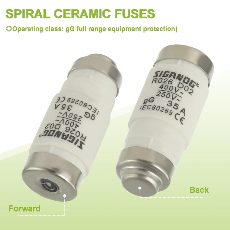 SIGANDG Neozed Fuses, D02 35A gL/gG 400VAC, D0 Type Fuse Insert (Pack of 10)