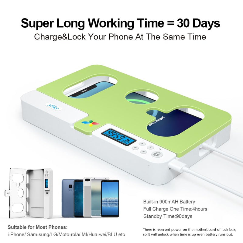 ySky Portable Phone Timer Lock Box for iPhone and Android Phones, Self-Control Timer Phone Locker to Help Kids,Students, Adults Focus Back,Prevent Excessive Games, Mobile Phone Addiction(Green) 7inch Green