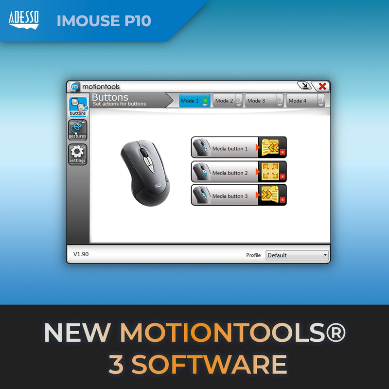 Adesso Wireless Air Mouse Mobile iMouse P10 Presentation Remote, Laser Pointer, presenter clicker with Programmable Buttons and Hand Gestures USB Receiver for Laptop Classroom Office