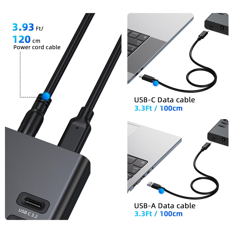 Powered USB Hub 10Gbps, 17 Ports 96W USB 3.2 Hub(10 USB-A 3.2 Ports+3 QC 24W Fast Charging Ports+2 USB-C 3.2 Ports+SD/TF Card Reader), 12V/8A Power Adapter for Laptop, PC, Computer, HDD,Flash Drive Black