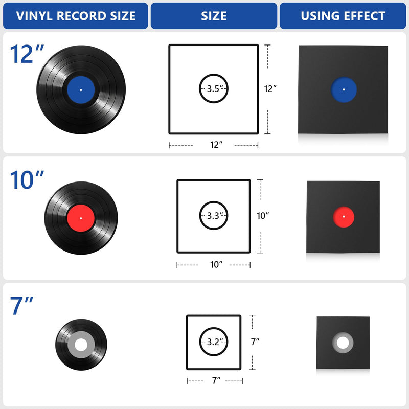 10PCS Vinyl Record Paper Sleeves Kraft Paper Covers Record LP Jackets Cardboard with Center Hole Dust Sleeves for Vinyl Recodes (12 INCH, Glossey Black) 12 INCH Black&white