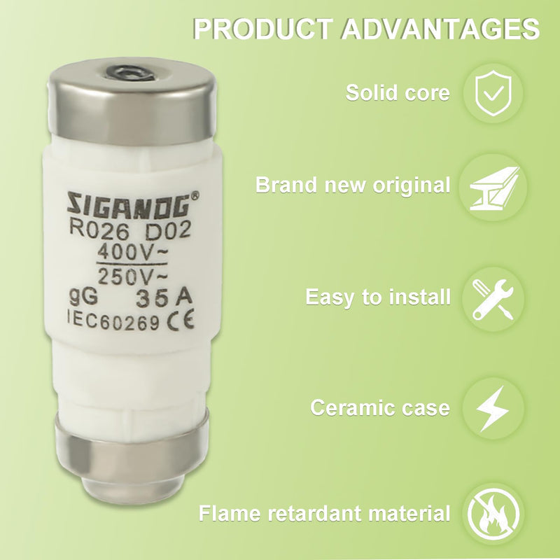 SIGANDG Neozed Fuses, D02 35A gL/gG 400VAC, D0 Type Fuse Insert (Pack of 10)