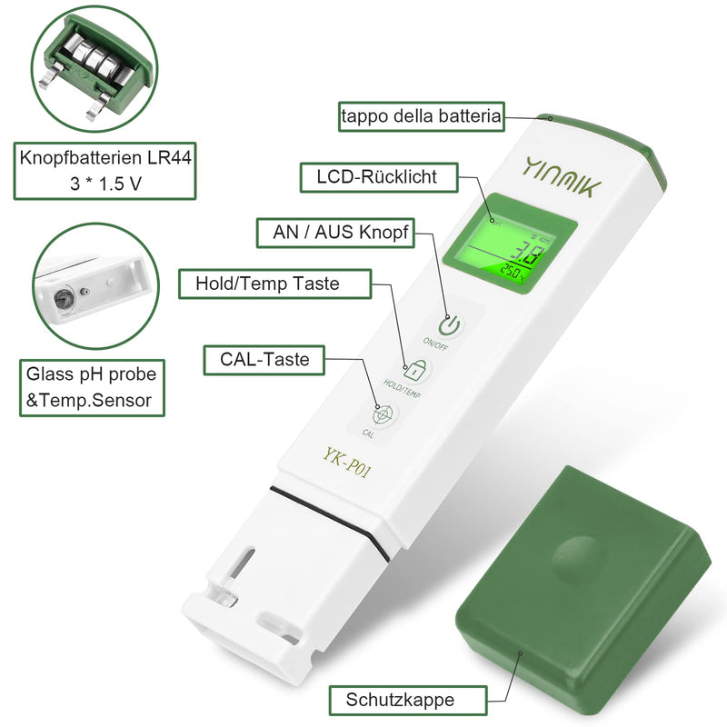YINMIK Digital pH Meter and TDS Tester Set, TDS EC with a Horizontal Screen, ppm Meter Water, Pool pH Meter, TDS EC Meter for Drinking Water, Aquarium... Green