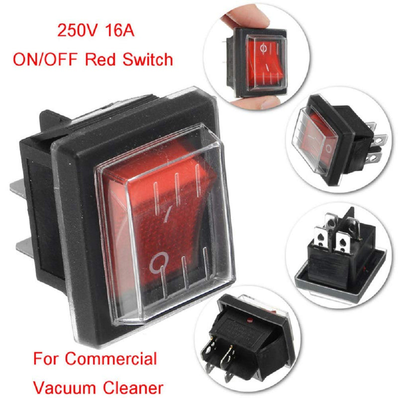 JINXIAN Pack of 4 basic switches, rocker switches, AC 250V 16A 125V 20A toggle switch red luminous with waterproof cover, widely used for various types of electrical black