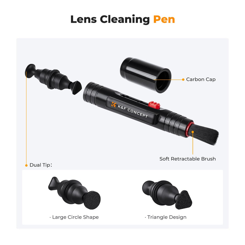 K&F Concept 10-in-1 Camera Lens Cleaning Kit for DSLR Camera Lens Filter Cell Phones with Advanced Silicone Air Blower*1+Short Nozzle*1+Long Nozzle*1+Cleaning Cloth*6+Cleaning Pen*1+15ML Cleaner*1