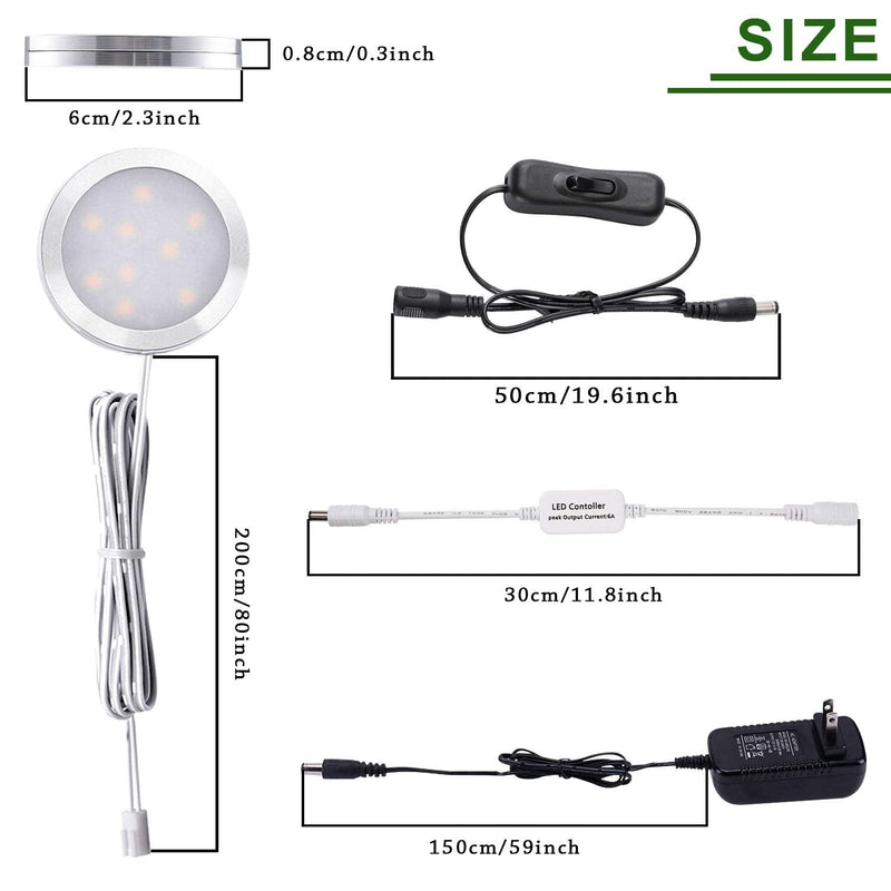 AIBOO LED Under Cabinet Lighting Fixture Kitchen Under Counter Lights with Plug in and Wireless RF Remote Control, 6 Thin Cabinet LED Puck Light Kits (4000K Natural White) 4000K Natural White