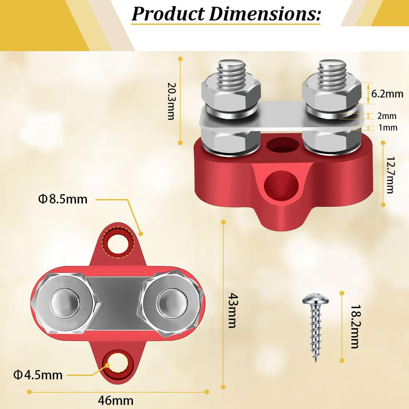 5/16"(M8) Bus Bar 12V 200A,Dual M8 Studs Power Distribution Terminal Block,2 PCS (Red & Black) Positive Negative Battery Bus Bar for Auto Car Marine Boat O-095-M8x2