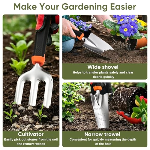 Joyfair 8 Pcs Gardening Tools & 2PCS Stainless Steel Garden Hose Holder