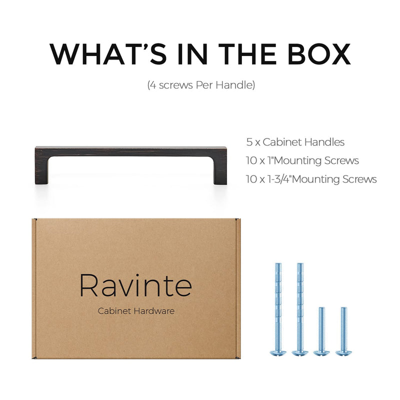 Ravinte 5 Pack Solid 5 Inch Square Cabinet Handles - Oil-Rubbed Bronze Drawer Pulls - Kitchen Hardware 5 Inch Hole Center