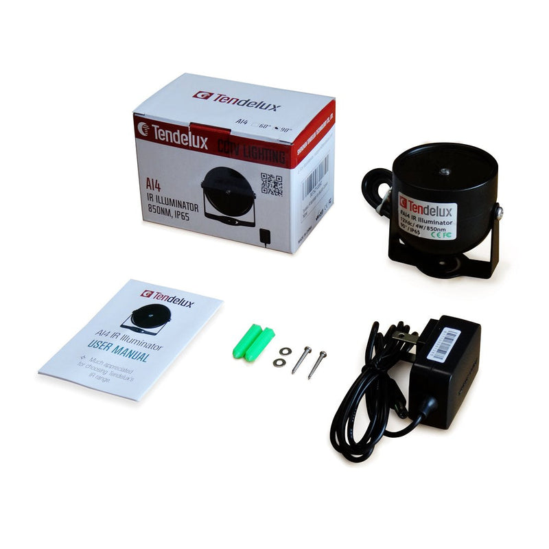 Tendelux 80ft IR Illuminator | AI4 No Hot Spot Wide Angle Infrared Light for Security Camera (w/Power Adapter)