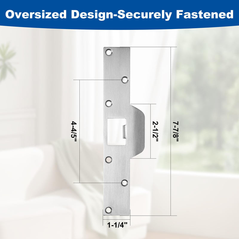 U 9551 Stainless Steel Lock and Door Reinforcement Plate fits 1-3/4"Thick Doors and Includes the U 9476 Security Latch Strike (1-1/4 "x 7-7/8"). Stainless Steel Finish
