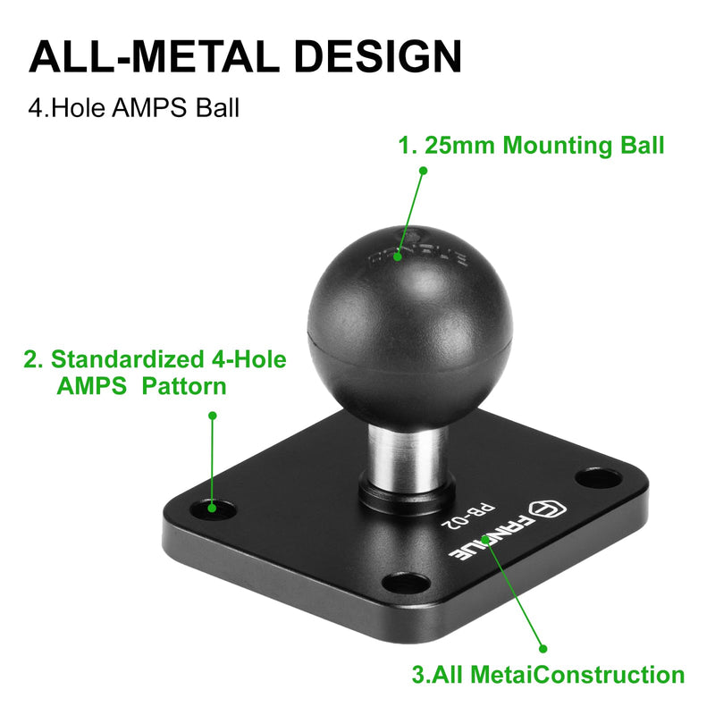 FANAUE Aluminum1'' Ball Mount Base with 4-Hole AMPS Square Plate and 1" Ball Adapter Compatible B Size Double Socket arm and Bike Motorcycle Phone Holder