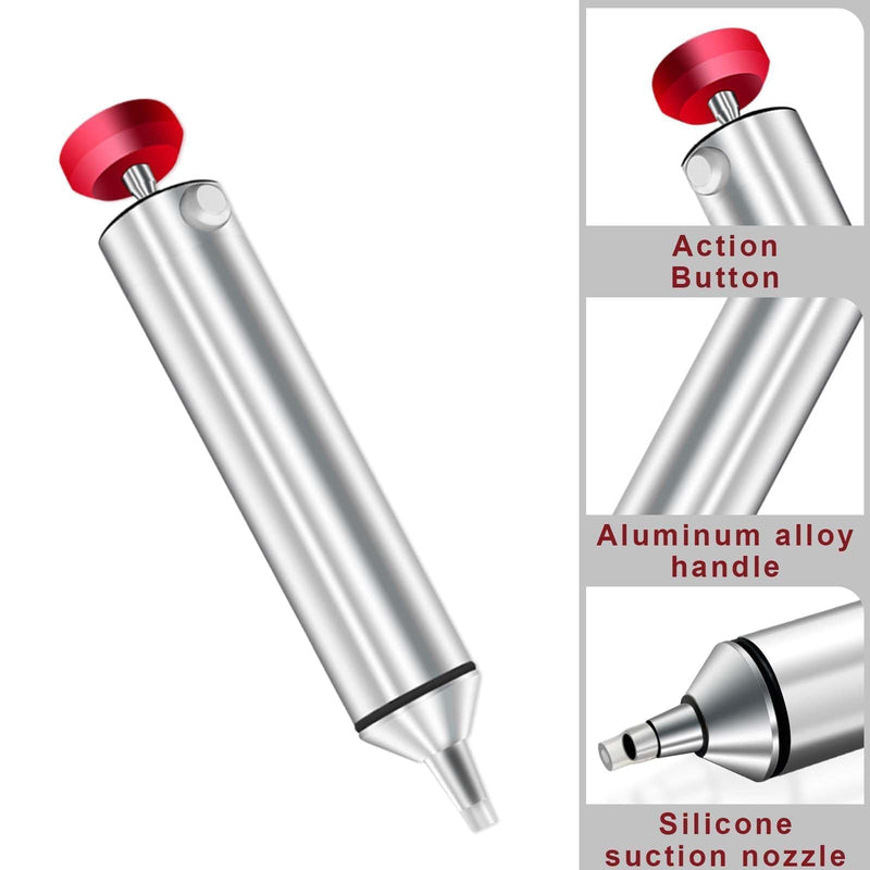 Desoldering Tool, Soldering Sucker, Desoldering Pump Vacuum, Soldering Suction Pump, Soldering Pump Soldering Remover Tool, Soldering Vacuum Soldering Pump, with 1 Silicone Nozzles Desoldering Suction Pump and 2 Soldering Wires (150 mm)