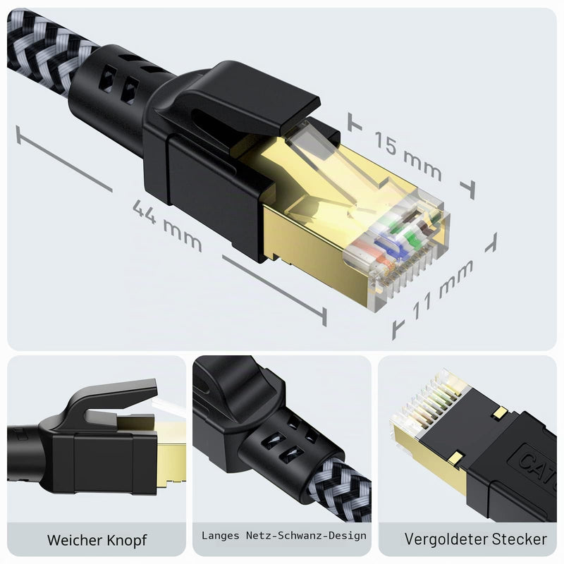 Cat8 Ethernet Cable, 5 m, 40 Gbps, Network Cable, High Speed, 2000 MHz, S/FTP, PoE Gigabit Cable, RJ45 Connectors, Nylon Braided LAN Cable, Patch Cable for PS5/4, Switch, Router, Modem, TV 5 metres