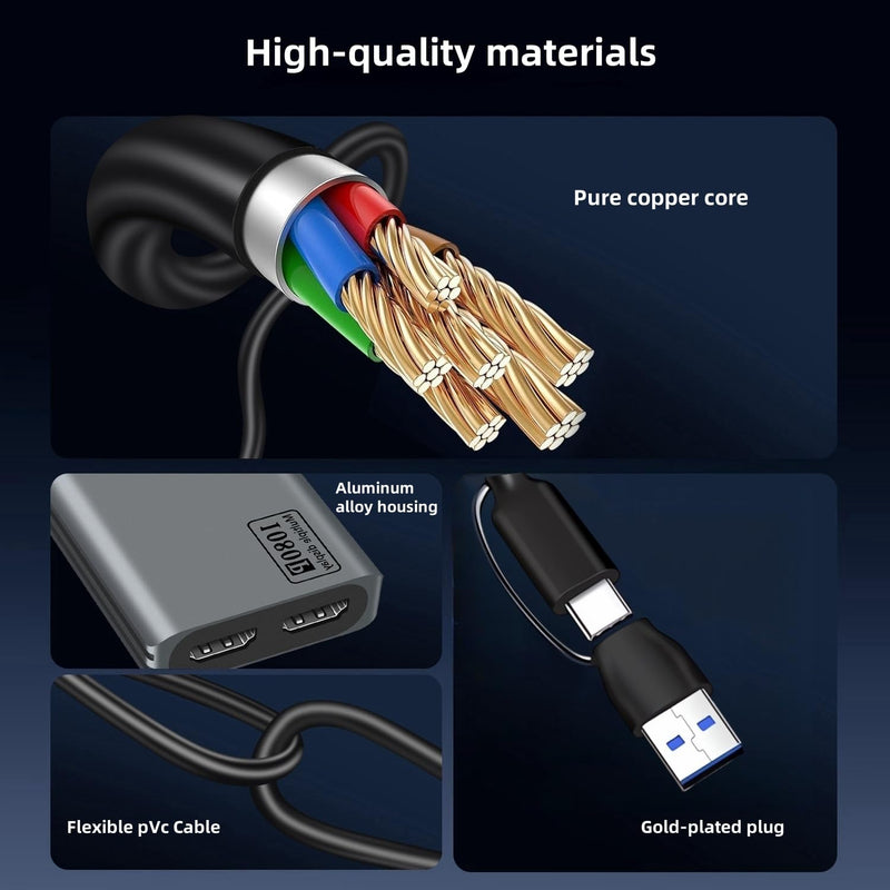 USB C/A 3.0 to Dual HDMI Adapter,MST USB C/A 3.0 to 2X HDMI Monitor Converter, HDM I Splitter for Dual Monitors, Support 3 Different Screens (Extend & Mirror) for Windows & Mac USB C/A 3.0 to Dual HDMI Adapter