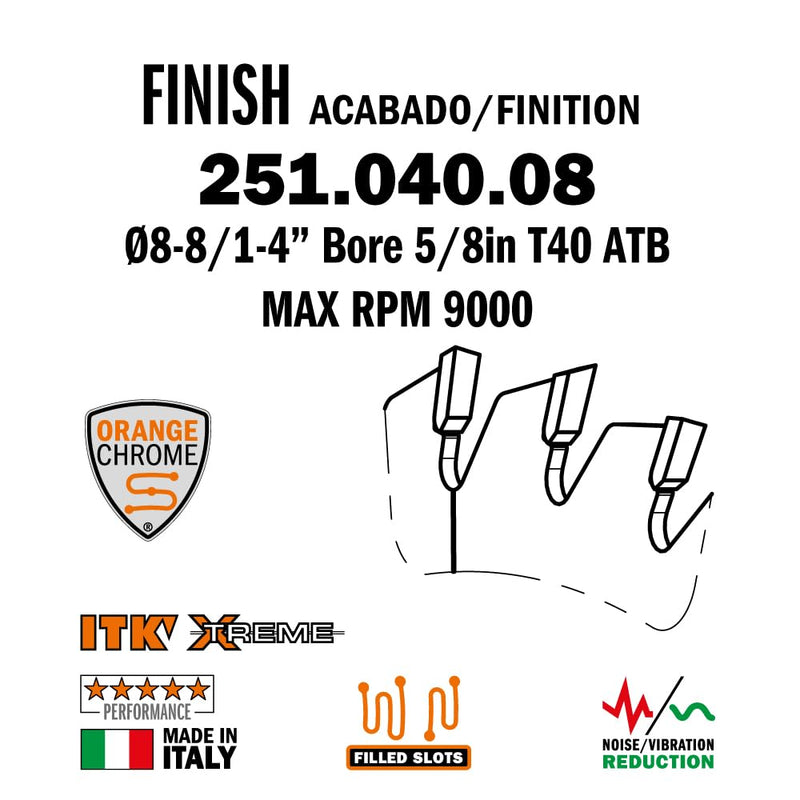 CMT Orange Tools 251.040.08- ITK Fine Finishing Saw Blade D=8-8-1/4 B=5/8 ß=ATB 15 K=0.094 P=0.064 a=10