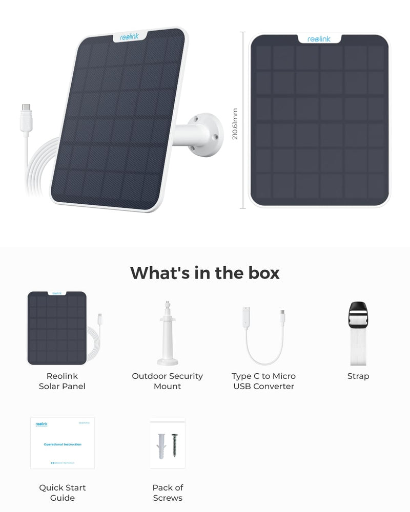 REOLINK 6W Solar Panel White, Non-Stop Solar Power Supply for All Wireless Battery Camera, Trackmix/Argus PT/Go PT Ultra, Waterproof, Adjustable Mount, 4 Meters Cable(Only Use for Battery Cameras)