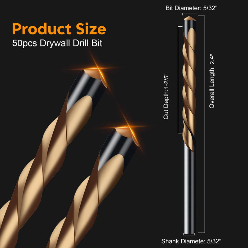 50Pcs Drywall Cutting Tools 5/32" Guide Point Cutting Bits,Drywall Bit Drywall Guide Point Cutting Bits,Used for with Spiral Saw and Power Tools 5/32"