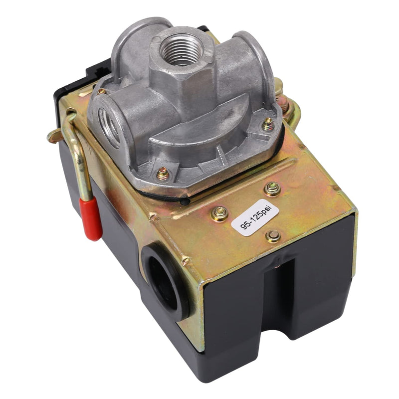 Air Compressor Pressure Switch 95-125 PSI 4 Port 1/4" NPT with Unloader Valve & On/Off Lever