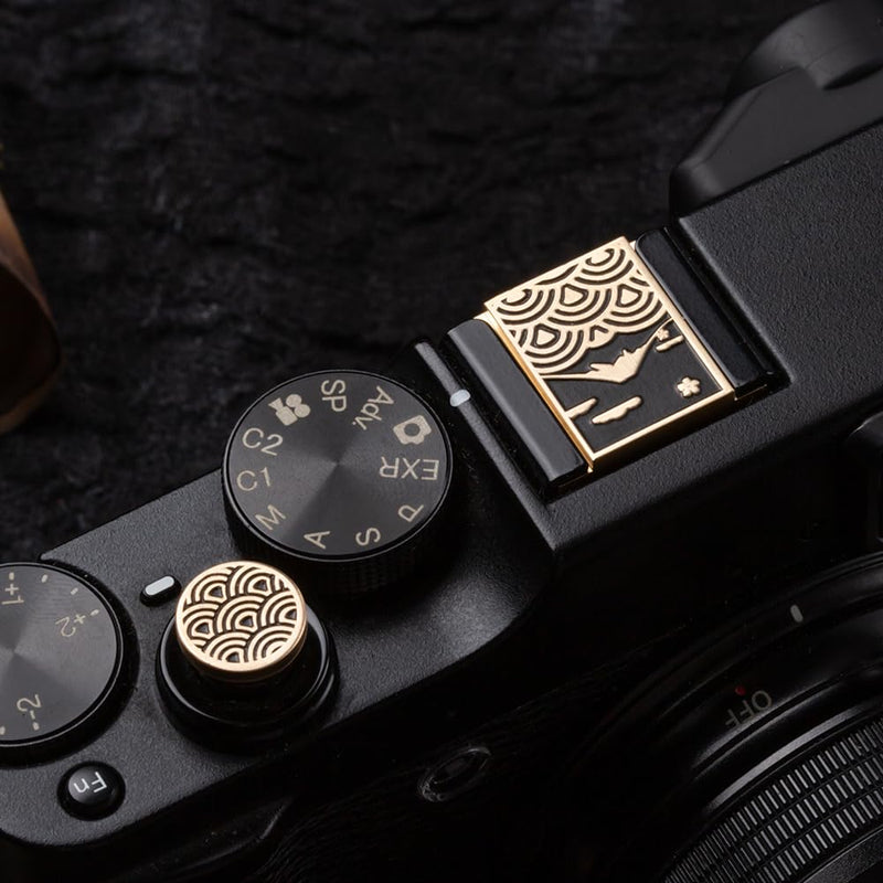 Wave Pattern Camera hot Shoe Cover Camera Shutter Button for Fujifilm X-T50 X-S20 X-S10 X-T4 XT30 for Nikon Z6iii Z7 Z30 Z50 ZF (Brass YH Set) Brass YH Set