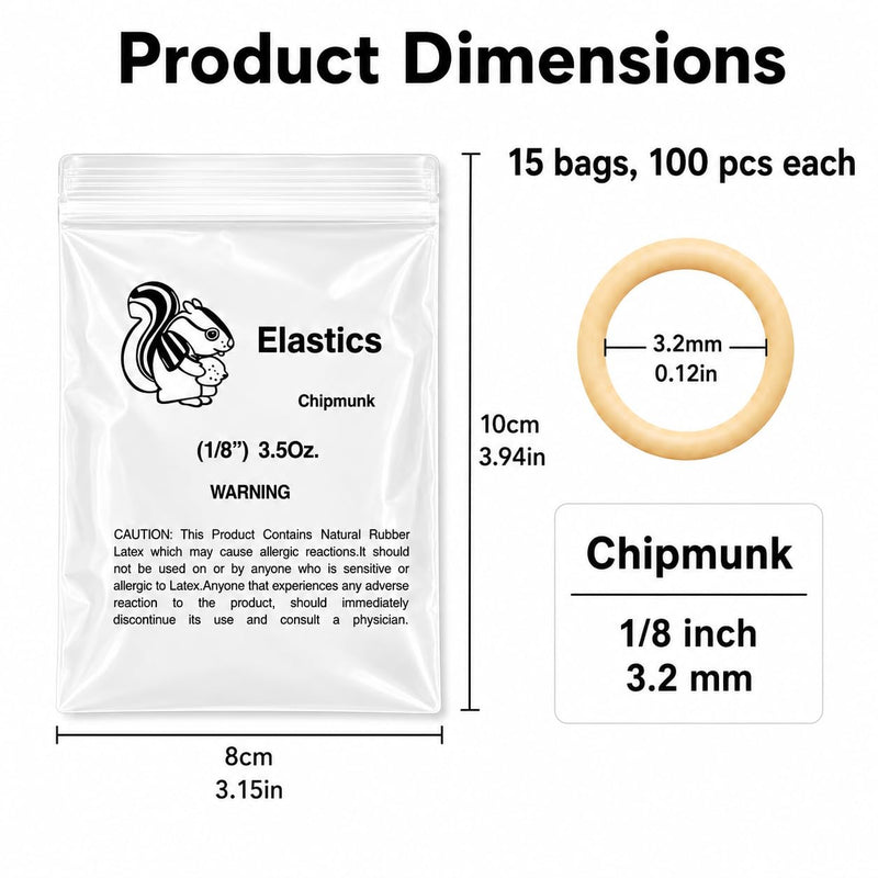 1500 Pieces Teeth Rubber Band, Orthodontic Rubber Bands, Squirrel 1/8 Inch, 15 Bags Elastic Rings for Brackets, Flexible Accessories for Daily Use, Tear-Resistant and Easy to Store