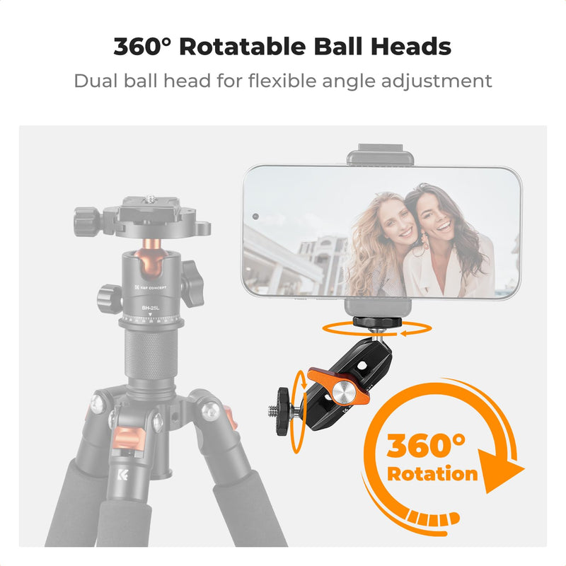 K&F Concept Dual Ball Heads Magic Arm, Articulating Mini Magic Arm with 1/4"-20 Screw, 360° Swivel Ball Head, Aluminum Alloy Camera Monitor Mount Arm for Camera, Light, Microphone, Monitor