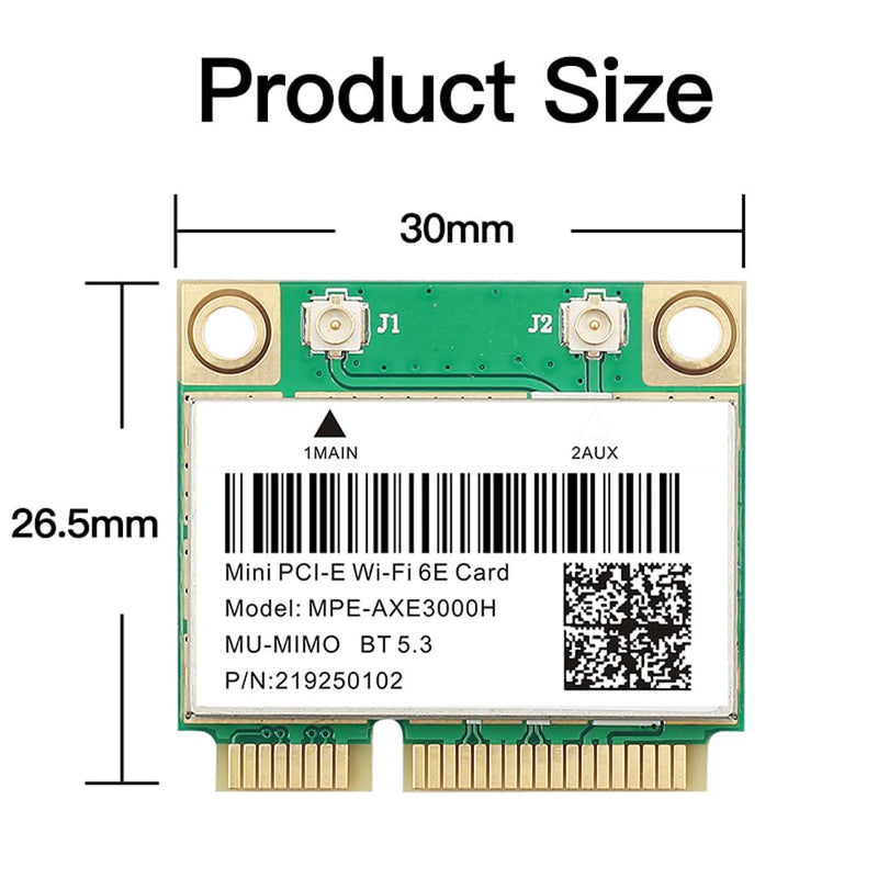 WiFi 6E Half Mini PCI-E WiFi Network Card 802.11AX AC MPE-AXE3000H 2.4GHz 5GHz 6GHz 5400Mbps Wireless Card BT5.2 MU-MIMO Mini PCIe Wi-Fi 6E Adapter OFDMA vPro for Windows 10/11 PC Laptops