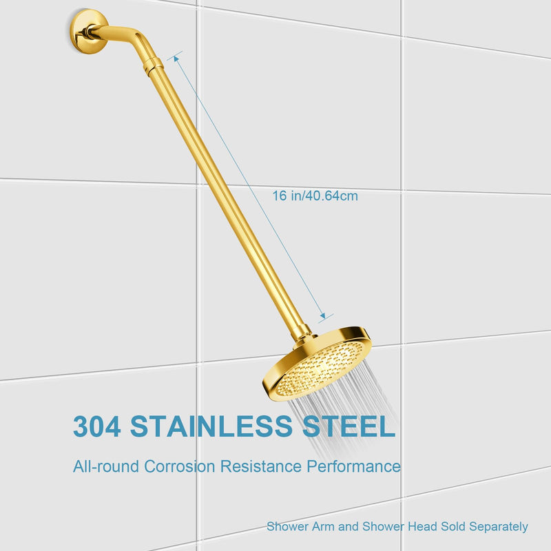 OFFO Shower Head Extension Arm, Shower Arm Extension Shower Head Extender Made of 304 Stainless Steel Shower Pipe Extension, Bright Gold 16 in