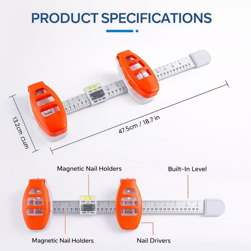 Level Ruler Picture Hanging Tool with Spirit Level, 3-in-1 Precision Ruler with Marking Function, with Built-in Spirit Levels, Perfect for Aligning Frames, Mirrors, Shelves and Wall Art