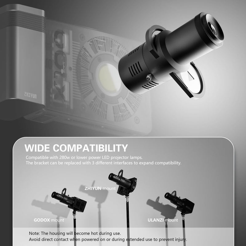 Optical Snoot Conical, Mini Snoot Photography Compatible with Zhiyun CINEPEER CX100/Ulanzi L023/Godox ML100Bi etc, Spotlight GOBO Projector Attachment, 19 Gobos Z&U&G Mount