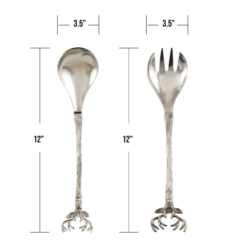 SARO LIFESTYLE SP778.S Reindeer Design Rustic Style Salad Servers - Set of 2, Silver, 6.5" x 14"
