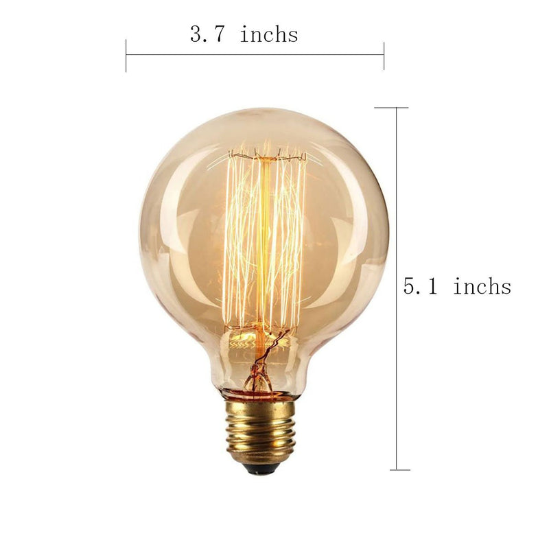 GOENDR Vintage Edison Bulb,Large Round Edison Antique Light Bulbs-G30/G95 120V - Dimmable Thread Filament Style Nostalgic Light Bulbs (4 Pack) G95