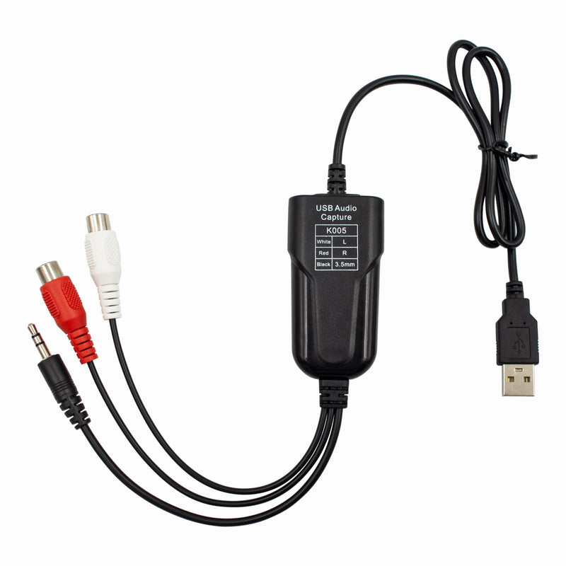 Wiistar USB2.0 Audio Capture Card RCA L/R+3.5mm Audio to USB up to 96kHz Wave/MP3 for Tape MD CD Player Phono Laptop