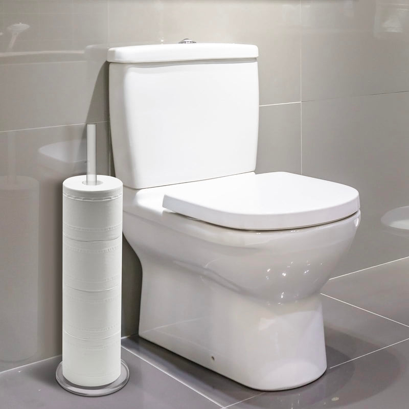 MyGift Freestanding Toilet Paper Holder Stand - Bathroom Toilet Paper Storage with Floor Standing Roll Dispenser Clear