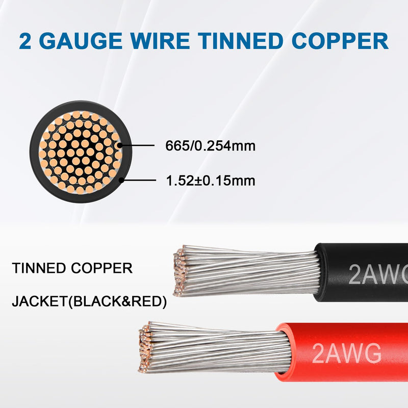 2 Gauge Marine Wire, 2 AWG Tinned Copper Electrical Wire, Boat Cable for Automotive, Solar, Car Audio, Trailer, Camper & Marine Wiring(2 AWG, 3FT Red + 3FT Black) 3 FT 2 Gauge