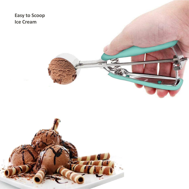 Cookie Scoop Set, 3Pcs Ice Cream Scoop, Cookie Scoops for Baking Set of 3, 18/8 Stainless Steel Cookie Scooper for Baking, Ice Cream Scooper with Trigger Release, Mint Soft Grip Cookie Dough Scoop