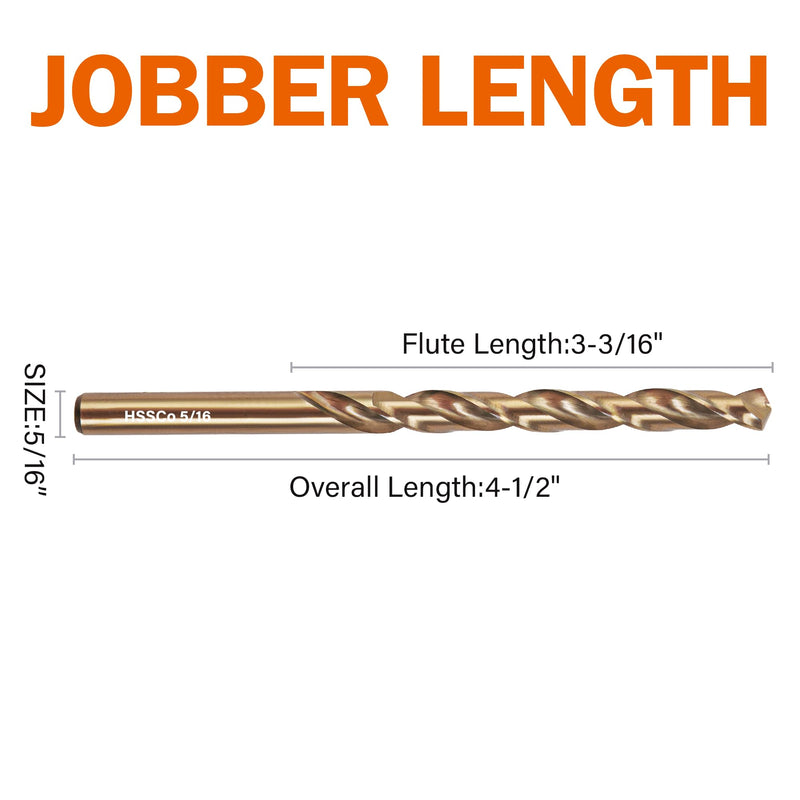 KENDO 5/16 Inch Cobalt Drill Bits (13pcs), M35 High Speed Steel, 135 Degree Tip, Jobber Length Twist Drill Bit Set for Hard Metal, Stainless Steel, Cast Iron, Wood and Plastic, with Storage Case 5/16" (13Pcs)