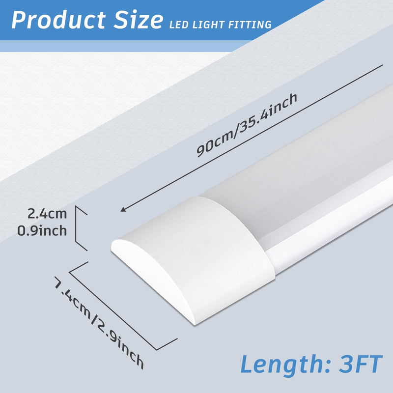 KILIPOL 3FT LED Batten Light, Ceiling Surface Mounted Slim LED Tube Lights, 30W 4000K Neutral White for Office, Shop, Garage, Home, 2 Packs
